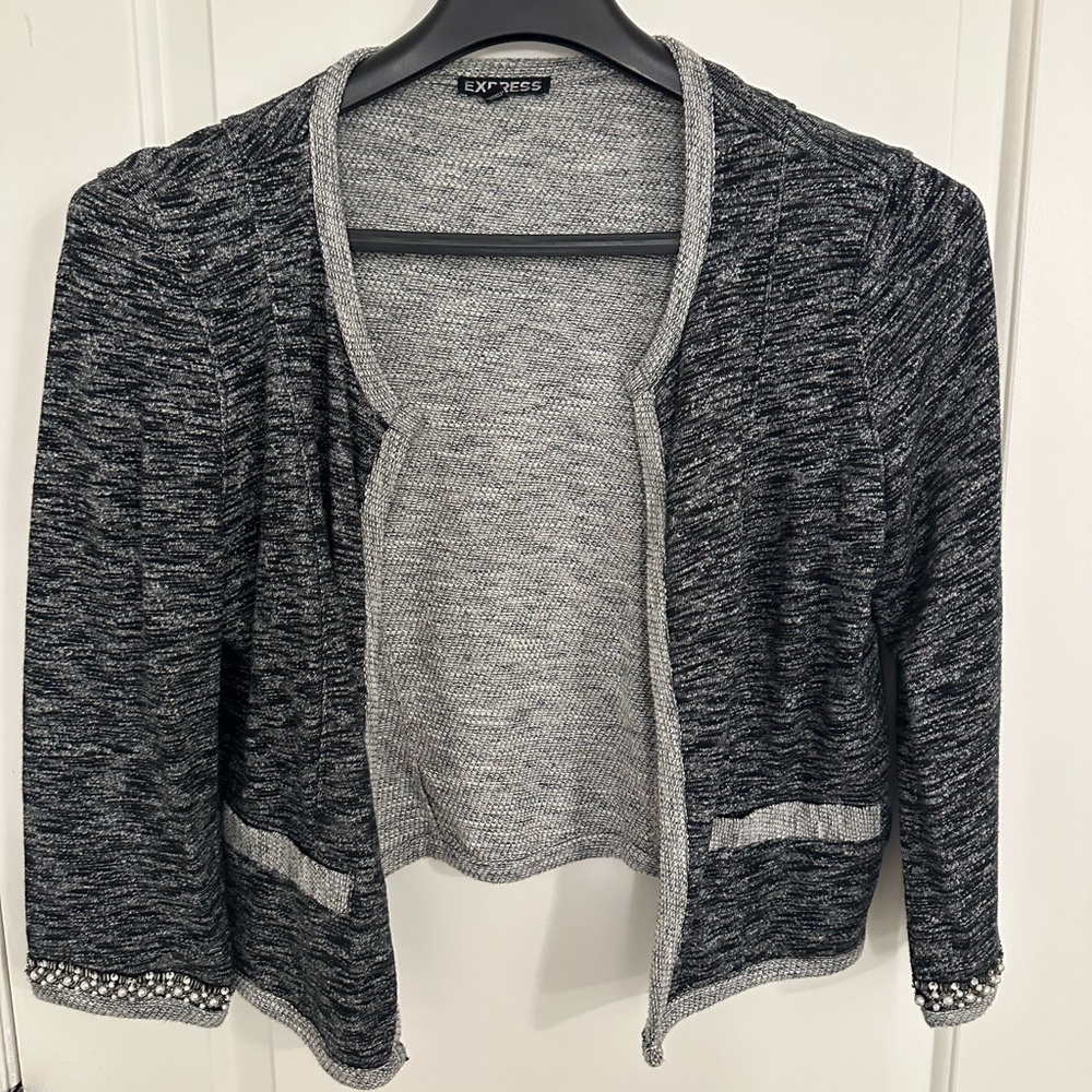Express Women's Charcoal and Light Gray Cardigan